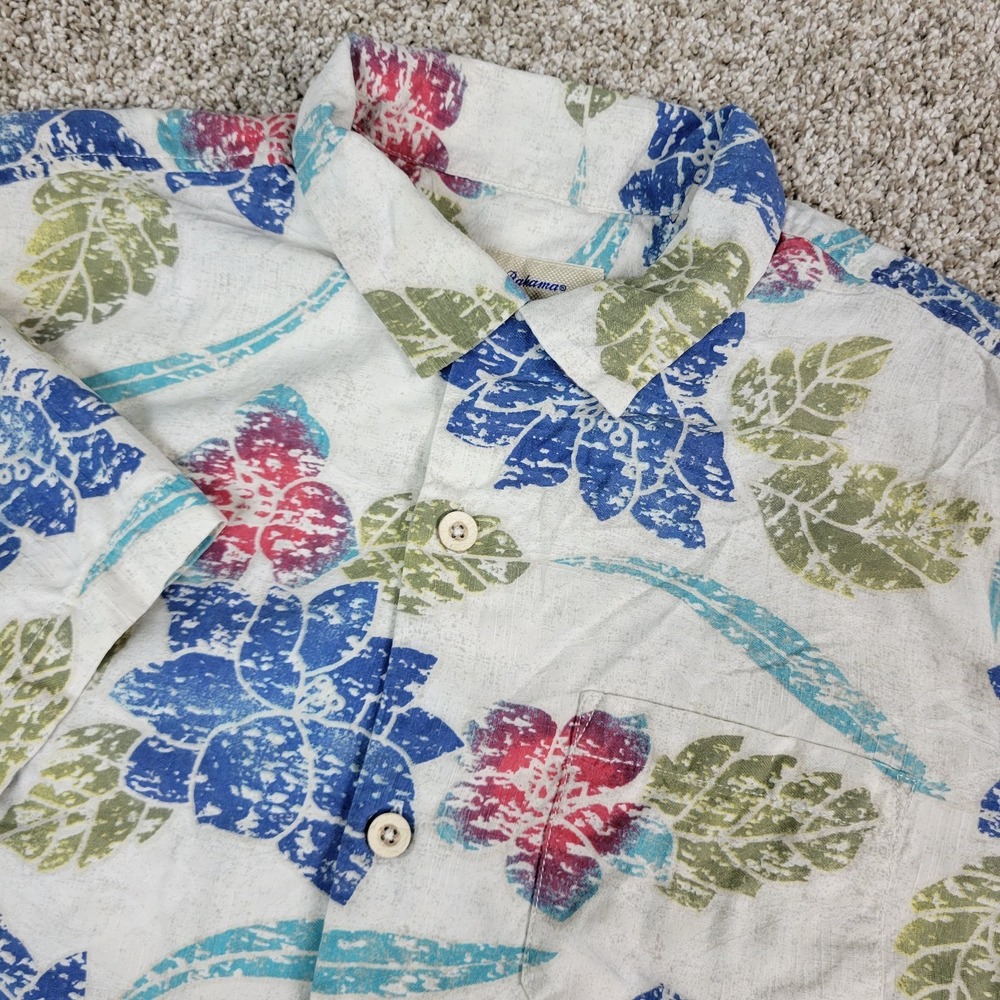 Tommy Bahama Mens Medium Ivory AOP Floral Hawaiian Short Sleeve 100% Silk
